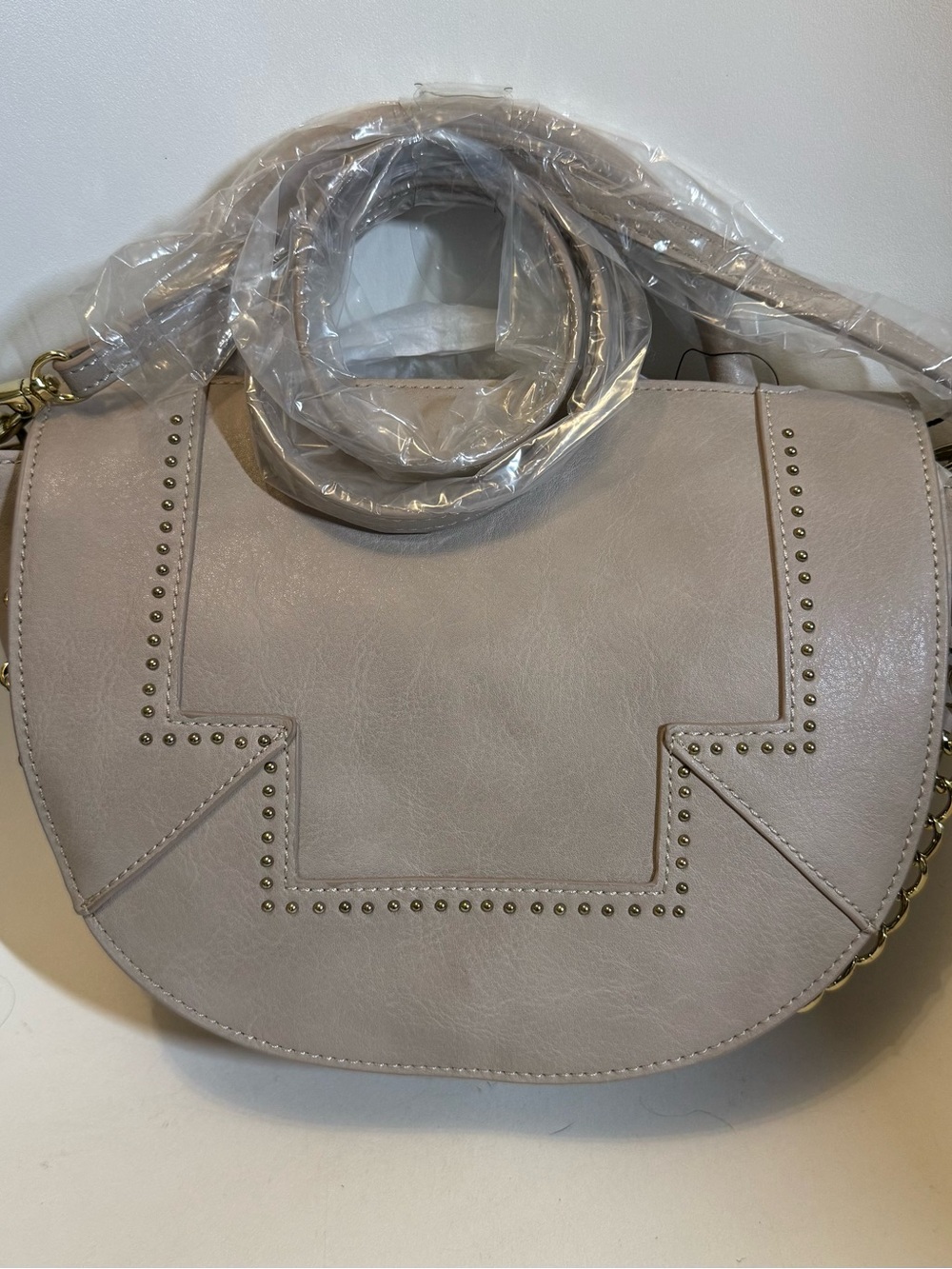Danielle Nicole Light Taupe Studded Half-Moon Crossbody